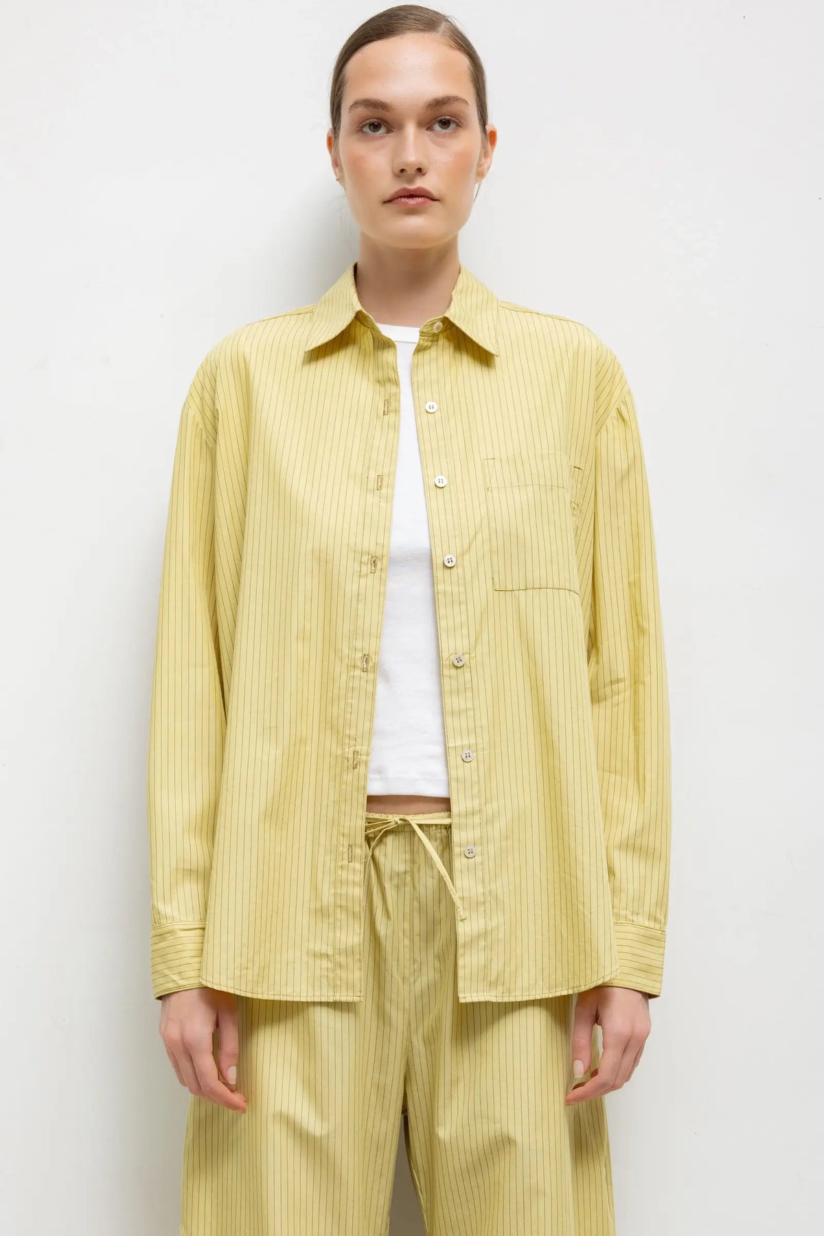 Yoshi Stripe Classic Oversized Button Down - Lemon Chocolate Stripe - Image 1