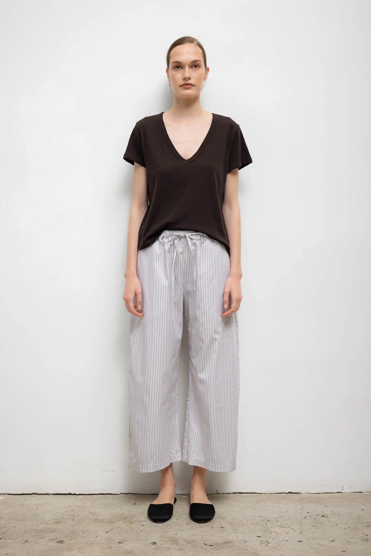 Yoshi Stripe Crop Drawstring Pant - Parchment Pinot Stripe - Image 1