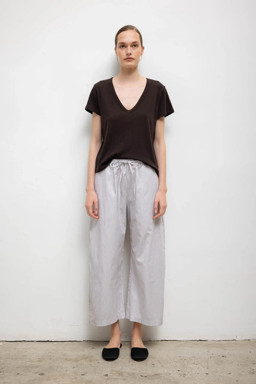 Yoshi Stripe Crop Drawstring Pant - Parchment Pinot Stripe - Image 1